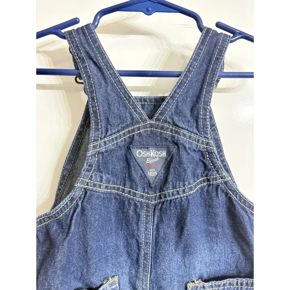 Oshkosh B'Gosh 12M Baby Boy Blue‎ Denim Overalls Red White Logo
